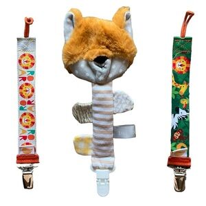 Pacifier Clips for Boys or Girls Jungle Pattern Design 3 Sets